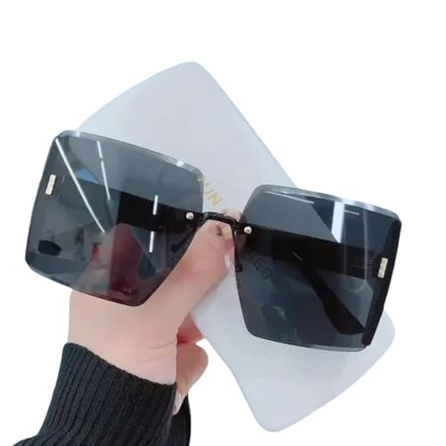YDRABFLE Damen-Sonnenbrille Vintage Quadratische Sonnenbrille Frau Klassische Retro Gradient Spiegel Rahmenlose Sonnenbrille Weibliche Rimless-Schwarz-Als Bild von YDRABFLE