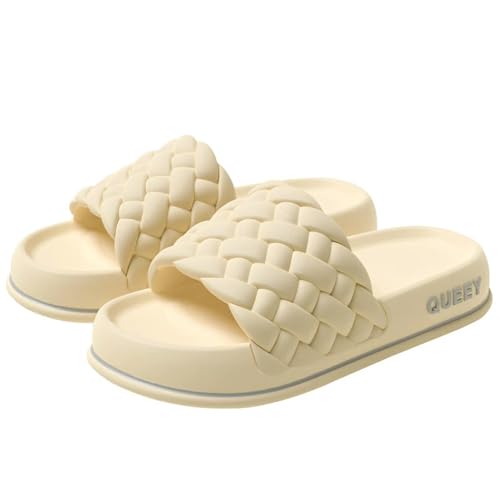 YDRABFLE Flip-Flops Sommer Frauen Dicke Hausschuhe Sohle Strand Rutschen Bad Anti-Rutsch Weiche Sandalen Damen Cloud Schuhe-Hellgelb-38-39 von YDRABFLE