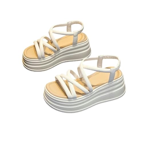 YDRABFLE Sandalen Für Damen Cross Strap Keil Absatz Sandalen Frau Sommer Chunky Plattform Slingbacks Frauen Hausschuhe Dicke Unterseite Dias Flip Flops-Beige-39 von YDRABFLE