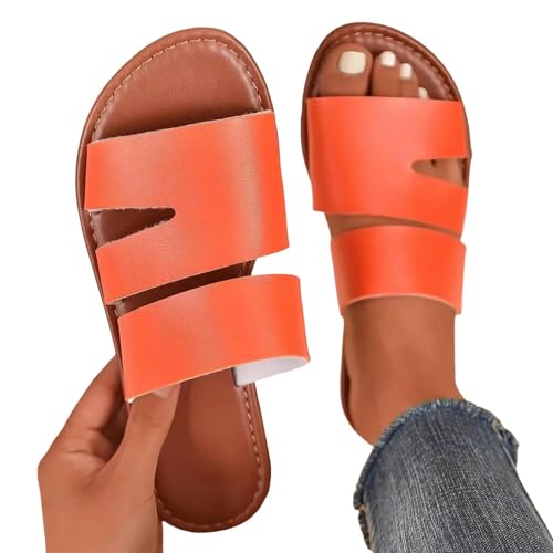 YDRABFLE Sandalen Für Damen Damen Sandalen Solide Farbe Offene Zehe Flache Unterseite Bohemia Strand Hausschuhe Freizeit Bequeme Tägliche Frauen Sandalen-Orange-37 von YDRABFLE