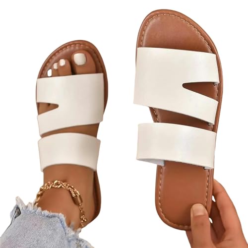 YDRABFLE Sandalen Für Damen Damen Sandalen Solide Farbe Offene Zehe Flache Unterseite Bohemia Strand Hausschuhe Freizeit Bequeme Tägliche Frauen Sandalen-Weiß-37 von YDRABFLE