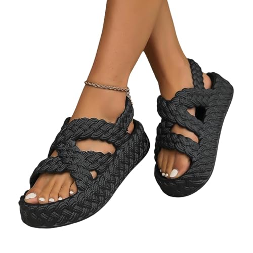 YDRABFLE Sandalen Für Damen Dicke Sohle Erhöhte Damen Sandalen Mit Einfacher Crossover Und Dicke Sohle Solid Color Casual Sandalen-Schwarz-36 von YDRABFLE