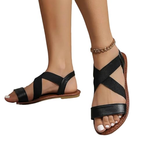 YDRABFLE Sandalen Für Damen Flache Damensandalen Mit Rutschfester Gummisohle Damenschuhe Plus-Schwarz-37 von YDRABFLE