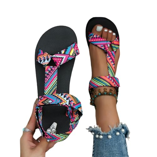 YDRABFLE Sandalen Für Damen Flache Damenschuhe Hanf Seil Set Fuß Strand Sandalen Outdoor All-Match Casual Hausschuhe Große Größe Frauen Sandalen-Multi-39 von YDRABFLE