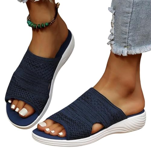 YDRABFLE Sandalen Für Damen Frauen Sandalen Indoor Outdoor Schuhe Für Frauen Low Heels Sandalen Elastische Kraft Hausschuhe Sommer Sandalen Weiblich-Blau-41 von YDRABFLE