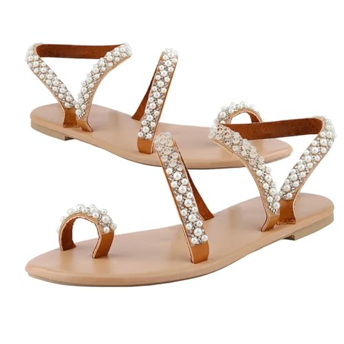 YDRABFLE Sandalen Für Damen Sandalen Für Frauen Damen Flache Schuhe Frau Sommer Flip Flops Beachwear-Braun-40 von YDRABFLE