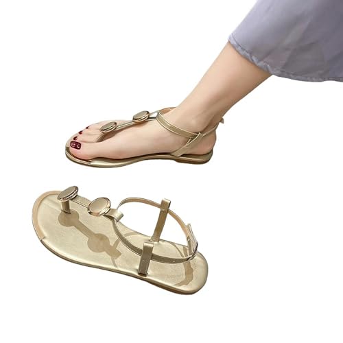 YDRABFLE Sandalen Für Damen Schuhe Für Frauen Sommer Open Toe Sandalen Strand Hausschuhe Frauen Flip-Flops Soft Bottom Schuhe-Gold-35 von YDRABFLE