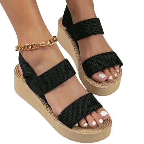 YDRABFLE Sandalen Für Damen Slingback Keil Sandalen Outdoor Sommer Leichte Dias Solide Farbe Dicke Unterseite Damenschuhe Weibliche Sandalen-Schwarz-37 von YDRABFLE