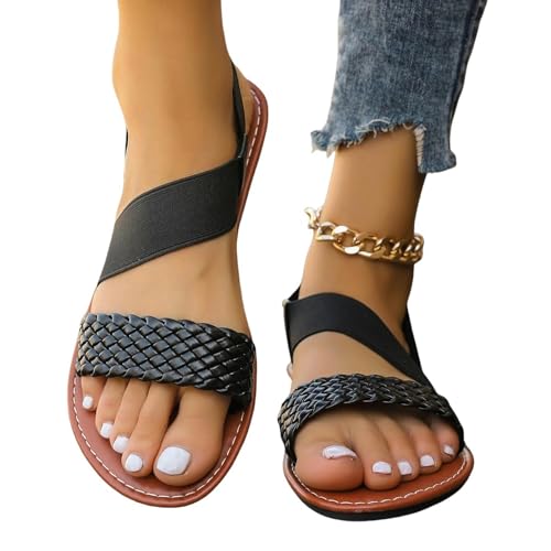 YDRABFLE Sandalen Für Damen Trade Pedal Flache Große Größe Römische Sandalen Für Frauen-Schwarz-36 von YDRABFLE