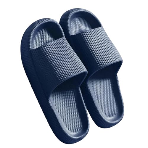 YDRABFLE Sommerhausschuhe Frauen Hausschuhe Cloud Kissen Dias Sommer Weiche Dicke Plattform Home Männer Indoor Anti-Rutsch Flat Flip Flops-A-Dunkelblau-40-41 (Passend 39-40) von YDRABFLE