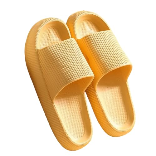 YDRABFLE Sommerhausschuhe Frauen Hausschuhe Cloud Kissen Dias Sommer Weiche Dicke Plattform Home Männer Indoor Anti-Rutsch Flat Flip Flops-A-Gelb-40-41 (Passend 39-40) von YDRABFLE