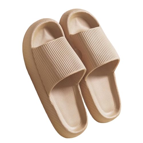 YDRABFLE Sommerhausschuhe Frauen Hausschuhe Cloud Kissen Dias Sommer Weiche Dicke Plattform Home Männer Indoor Anti-Rutsch Flat Flip Flops-A-Khaki-40-41 (Passend 39-40) von YDRABFLE