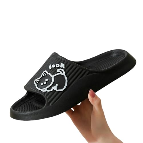 YDRABFLE Sommerhausschuhe Frauen Hausschuhe Strand Dias Cartoon Bär Flip Flops Männer Dicke Sohle Indoor Badezimmer Anti-Rutsch Schuhe Paare Sandalen-A Black-38-39(Fit 37-38) von YDRABFLE