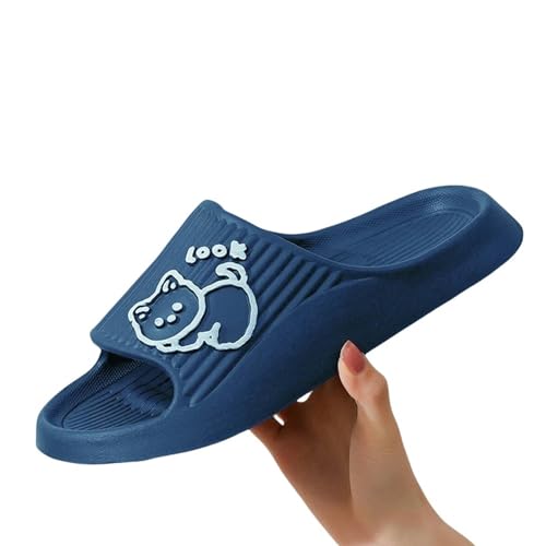 YDRABFLE Sommerhausschuhe Frauen Hausschuhe Strand Dias Cartoon Bär Flip Flops Männer Dicke Sohle Indoor Badezimmer Anti-Rutsch Schuhe Paare Sandalen-A Blue-36-37(Fit 35-36) von YDRABFLE