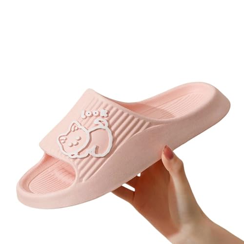 YDRABFLE Sommerhausschuhe Frauen Hausschuhe Strand Dias Cartoon Bär Flip Flops Männer Dicke Sohle Indoor Badezimmer Anti-Rutsch Schuhe Paare Sandalen-A Pink-36-37(Fit 35-36) von YDRABFLE