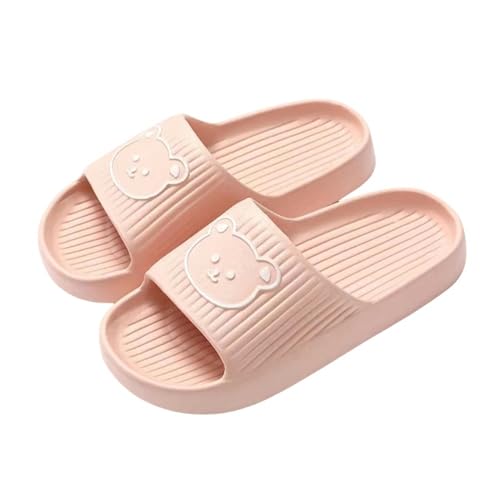 YDRABFLE Sommerhausschuhe Frauen Hausschuhe Strand Dias Cartoon Bär Flip Flops Männer Dicke Sohle Indoor Badezimmer Anti-Rutsch Schuhe Paare Sandalen-B Rosa-36-37(Fit 35-36) von YDRABFLE