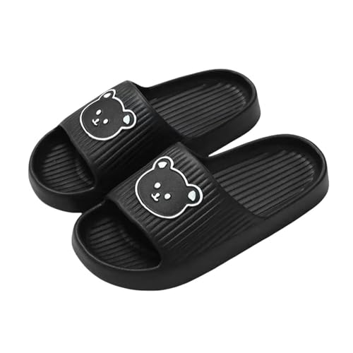 YDRABFLE Sommerhausschuhe Frauen Hausschuhe Strand Dias Cartoon Bär Flip Flops Männer Dicke Sohle Indoor Badezimmer Anti-Rutsch Schuhe Paare Sandalen-B Schwarz-38-39(Fit 37-38) von YDRABFLE