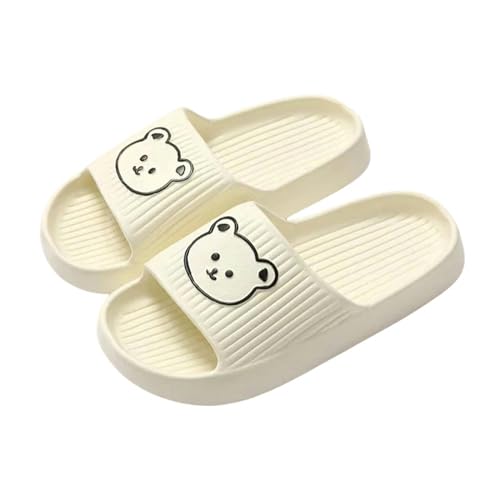 YDRABFLE Sommerhausschuhe Frauen Hausschuhe Strand Dias Cartoon Bär Flip Flops Männer Dicke Sohle Indoor Badezimmer Anti-Rutsch Schuhe Paare Sandalen-B Weiß-40-41(Fit 39-40) von YDRABFLE