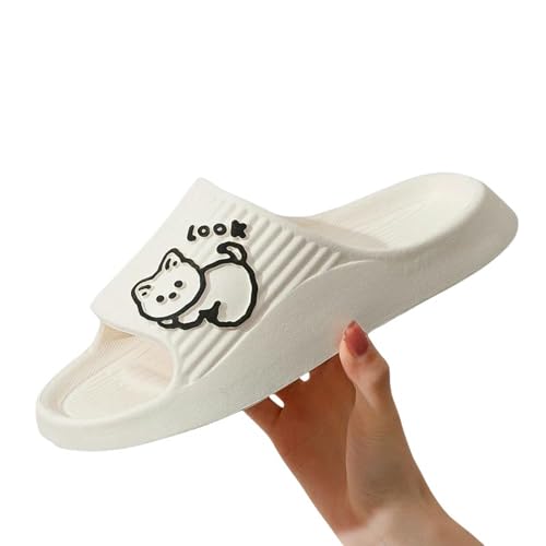 YDRABFLE Sommerhausschuhe Frauen Hausschuhe Strand Dias Cartoon Katze Flip Flops Männer Dicke Sohle Indoor Badezimmer Anti-Rutsch Schuhe Paar Sandalen-A White-40-41(Fit 39-40) von YDRABFLE