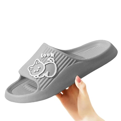 YDRABFLE Sommerhausschuhe Frauen Hausschuhe Strand Dias Cartoon Katze Flip Flops Männer Dicke Sohle Indoor Badezimmer Anti-Rutsch Schuhe Paar Sandalen-Ein Grau-36-37(Fit 35-36) von YDRABFLE