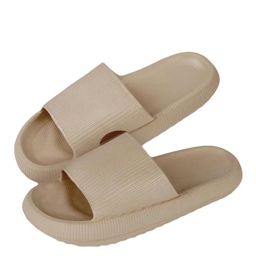 YDRABFLE Sommerhausschuhe Hausschuhe Frauen Leichte Schuhe Mann Weiche Sohle Plattform Sandalen Frau Flip Flops Rutschfeste Strandrutschen-3,5Cm Khaki-42-43 von YDRABFLE