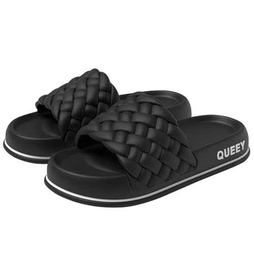 YDRABFLE Sommerhausschuhe Sommer Frauen Dicke Hausschuhe Sohle Strand Rutschen Bad Anti-Rutsch Weiche Sandalen Damen Cloud Schuhe-Schwarz-36-37 von YDRABFLE