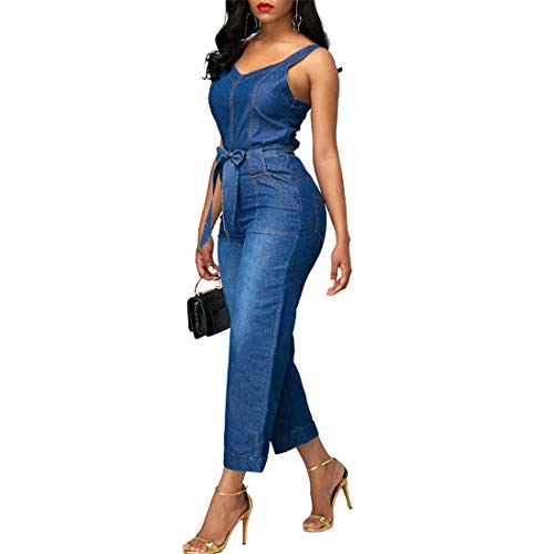 YDSH Damen Bandeau Jumpsuit Jeans Overall Hosenanzug Damenjeans Schulterfrei,Women's Sexy Skinny Washed Stretch Sleeveless Jeans Jumpsuit von YDSH