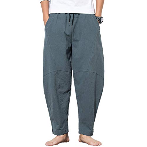 YDSH Herren Baggy Aladin Freizeithose Haremshose Pumphose,Herren Loose Leicht Leinenhosen Haremhose Bequem Atmungsaktiv Sommerhosen Männer Leinen Hosen Lässige Hose von YDSH