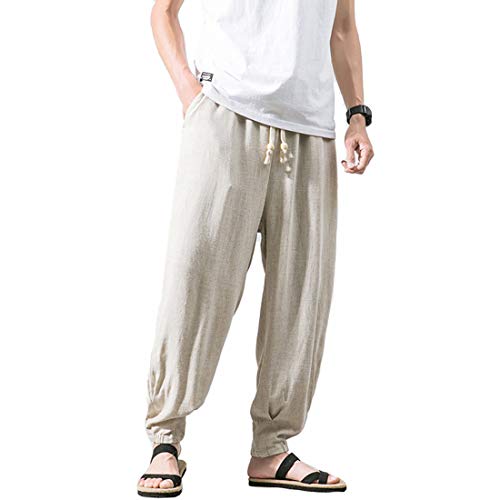 YDSH Herren Lässige Leinenhose,Herren Strandhosen Sommerhosen Loose Leinenhosen - Männer 3/4 Länge Hosen Haremhose Einfarbig Lässige Freizeithose Mit Seitentaschen Bequem Atmungsaktiv Leicht von YDSH