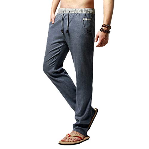 YDSH Leinenhosen für Männer Slim Fit Leichte Sommer Hose Lang Casual Strandhosen Leinen Hose,Herren Lässige Strandhosen Sommerhosen Loose Leinenhosen - Männer Lange Hosen Freizeithose von YDSH