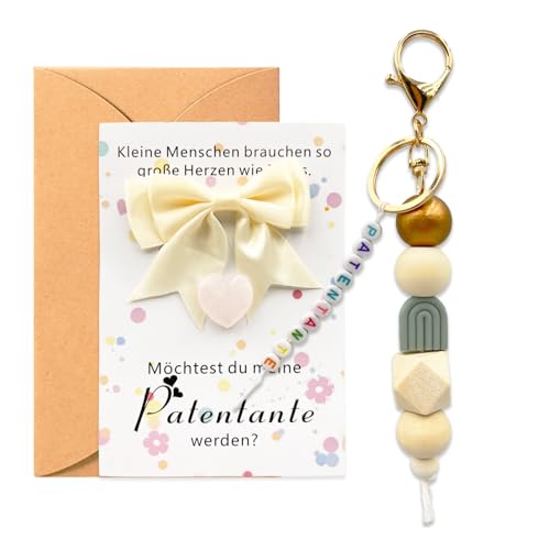 YDUNARISE Patentante Fragen,- Willst du meine Patentante sein - mit Patentante Schlüsselanhänger,Rosa Glückssteine,Schleife und Karte (Geometrie) von YDUNARISE