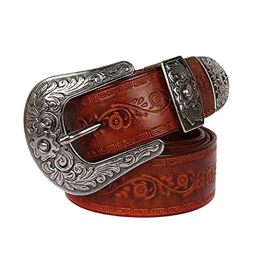 YDYBY Vintage Western Style Echtleder Gürtel für Herren Damen 105cm - 125cm Länge Fashion Embossed Pattern Nietengürtel für Oder Gothic-Outfits,Rot,125CM von YDYBY