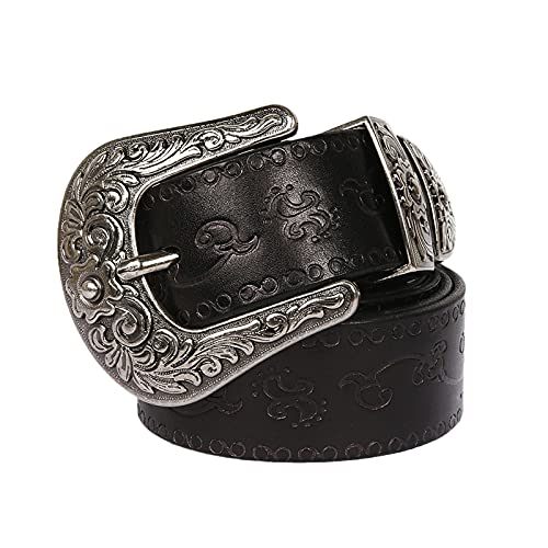 YDYBY Vintage Western Style Echtleder Gürtel für Herren Damen 105cm - 125cm Länge Fashion Embossed Pattern Nietengürtel für Oder Gothic-Outfits,Schwarz,115CM von YDYBY