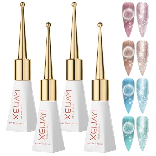 4 Farben Uv Nagellack Kristalle Cat Eye Cat Magnetic Eye Gel Glas Kristall Gel- Nagellacks Glitzer Katzenauge Nagellack- Soak Off Cateye Uv Gela Nail Polish Maniküre Und Nagelkunst Diy Zu Hause 10Ml von YDYSAA