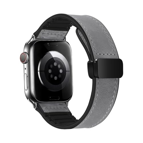 YDxingY Uhrenarmbänder Kompatibel mit Apple Watch 38mm/40mm/41mm/42mm(Serie 10) Lederarmband,Eco-Leather Weiches Silikon Sport Ersatzarmband,für iWatch SE Series 10 9 8 7 6 5 4 3 2 1 Ultra,Grau von YDxingY