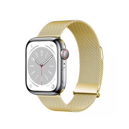 YDxingY Uhrenarmbänder Kompatibel mit Apple Watch 38mm/40mm/41mm/42mm(Serie 10) Mesh Armbänder, Edelstahl Magnetisch Armband,Ersatzarmband für iWatch SE Series 10 9 8 7 6 5 4 3 2 1 Ultra, Gold von YDxingY