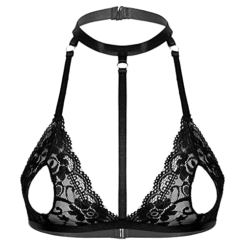 Yeahdor Damen BH Spitze Offene Brust Brustfrei Transparent Bra Hebe Bralette Verführerisch Unterhemd Dessous Unterwäsche D Schwarz B L von Yeahdor