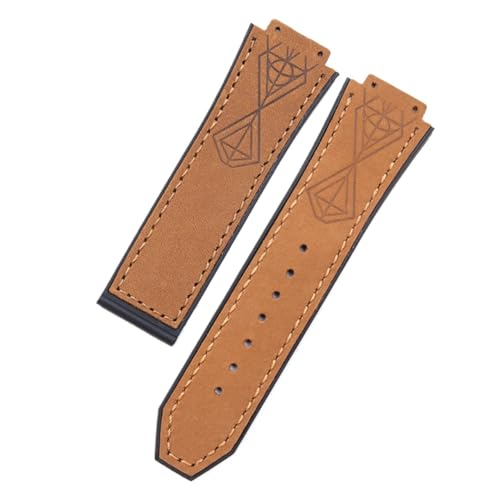 YEAHSO 25 * 17 mm Crazy Horse Echtleder mit Gummi-Silikon-Uhrenarmband, kompatibel mit Hublot-Armband, kompatibel mit Big Bang Belt Authentic Series (Color : Brown, Size : 1_Without Buckle) von YEAHSO