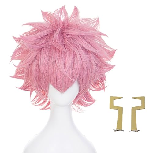 YEAJION Ashido Mina Cosplay Perücke Rosa Kurz mit Haarclip Anime My Hero Academia Cosplay Verkleidung Mina Ashido Wig Halloween Karneval Party Cosplay Kostüm Zubehör Erwachsene von YEAJION