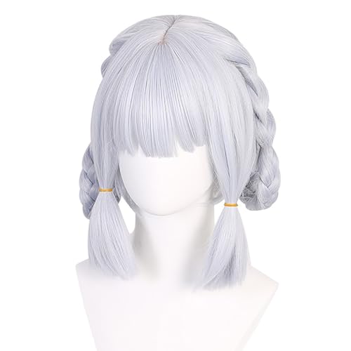 YEAJION Genshin Impact Cosplay Ayaka Perücke Silberne mit Geflochtener Zopf Genshin Cosplay Verkleidung Ayaka Cosplay Wig Halloween Karneval Party Bühnenauftritt Cosplay Kostüm Zubehör Erwachsene von YEAJION