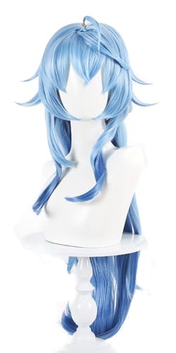 YEAJION Genshin Impact Cosplay Ganyu Perücke Lange Blau Genshin Cosplay Verkleidung Ganyu Cosplay Wig Halloween Karneval Party Anime Cosplay Kostüm Zubehör Erwachsene von YEAJION