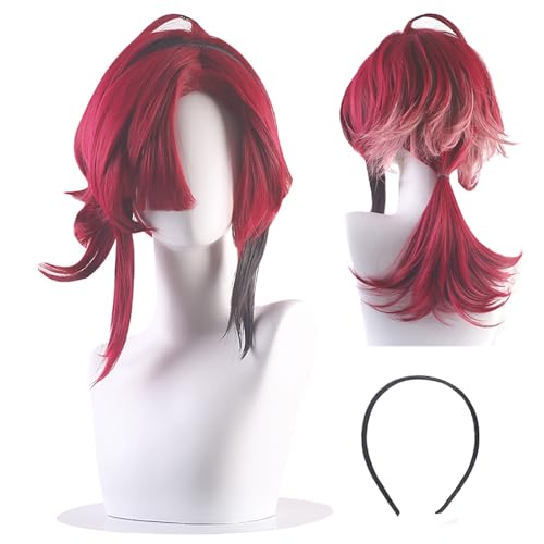 YEAJION Genshin Impact Cosplay Heizou Perücke Burgunderrot Genshin Cosplay Verkleidung Heizou Cosplay Wig Halloween Karneval Party Anime Cosplay Kostüm Zubehör Erwachsene von YEAJION