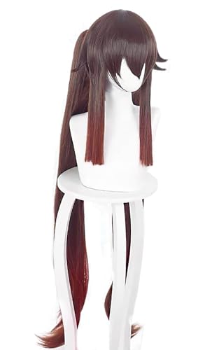 YEAJION Genshin Impact Cosplay Hutao Perücke Lange Braune mit Pferdeschwanz Genshin Cosplay Verkleidung Hutao Cosplay Wig Halloween Karneval Party Bühnenauftritt Cosplay Kostüm Zubehör Erwachsene von YEAJION