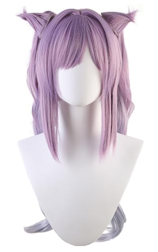 YEAJION Genshin Impact Cosplay Keqing Perücke Lila mit Pferdeschwanz Genshin Cosplay Verkleidung Keqing Cosplay Wig Halloween Karneval Party Bühnenauftritt Cosplay Kostüm Zubehör Erwachsene von YEAJION