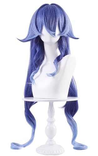 YEAJION Genshin Impact Cosplay Layla Perücke Lange Blau Genshin Cosplay Verkleidung Layla Cosplay Wig Halloween Karneval Party Anime Cosplay Kostüm Zubehör Erwachsene von YEAJION