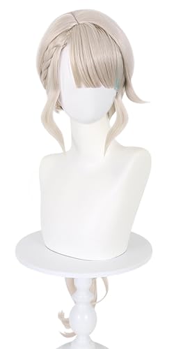 YEAJION Genshin Impact Cosplay Lynette Perücke Weiß mit Zöpfen Genshin Cosplay Verkleidung Lynette Cosplay Wig Halloween Karneval Party Bühnenauftritt Cosplay Kostüm Zubehör Erwachsene von YEAJION