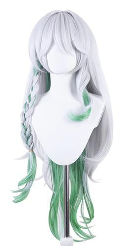 YEAJION Genshin Impact Cosplay Nahida Perücke Lange Weiß mit Zöpfen Genshin Cosplay Verkleidung Nahida Cosplay Wig Halloween Karneval Party Bühnenauftritt Cosplay Kostüm Zubehör Erwachsene von YEAJION