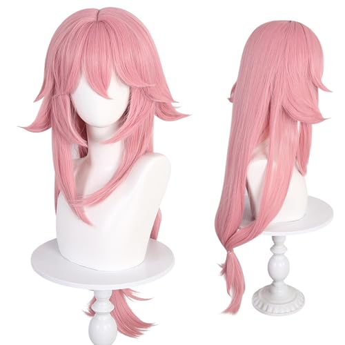 YEAJION Genshin Impact Cosplay Yae miko Perücke Lange Rosa Genshin Cosplay Verkleidung Yae miko Cosplay Wig Halloween Karneval Party Anime Cosplay Kostüm Zubehör Erwachsene von YEAJION