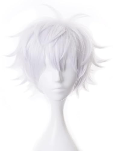 YEAJION Gojo Satoru Cosplay Perücke Silber Kurz Jujutsu Kaisen Cosplay Verkleidung Satoru Gojo Cosplay Wig Halloween Karneval Party Anime Cosplay Kostüm Zubehör Erwachsene von YEAJION