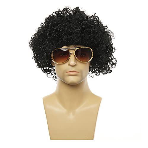 YEAJION Herren Perücke 70er Jahre Mit Zubehör Disco Dude Perücke Halskette & Schnurrbart kurz gelockt Afro Shaggy Perücke Halloween Karneval Themenparty Verkleiden Cosplay Kostüm von YEAJION